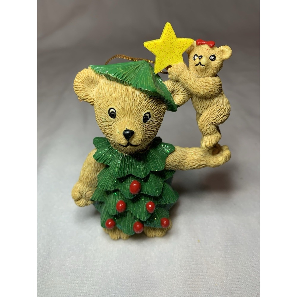 Vintage Claire's Christmas Tree Bear & Baby Bear with Star Christmas Ornament